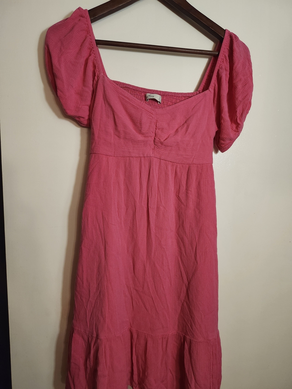 Hollister Hot Pink Puff-Sleeve Midi Dress - Size Small
